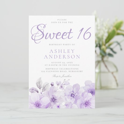 Sweet Paarse Lavendel Meisjes Sweet 16 Verjaardag Kaart (Staand voorkant)