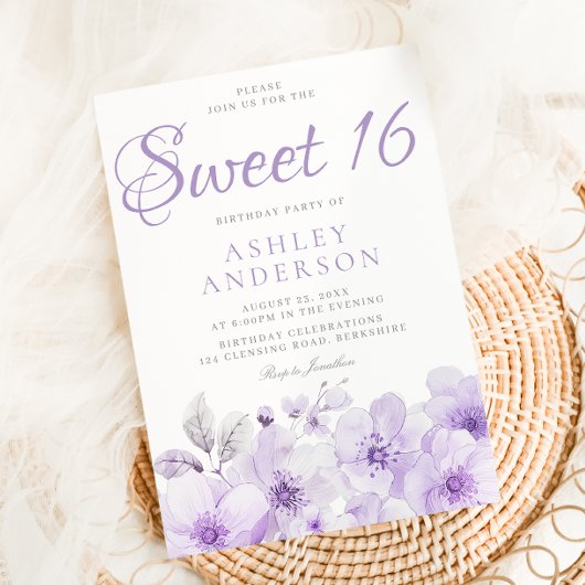 Sweet Paarse Lavendel Meisjes Sweet 16 Verjaardag Kaart