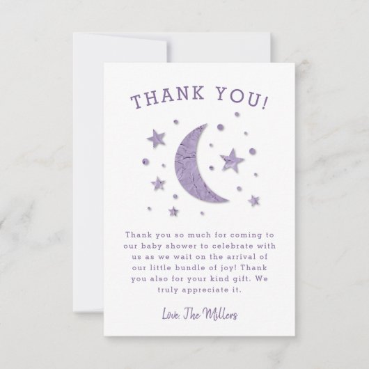 Sweet Paarse Moon Stars Baby shower Bedankkaart (Voorkant)