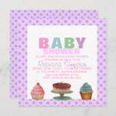 Sweet Paarse Polka Dot Baby shower Uitnodiging (Voorkant / Achterkant)