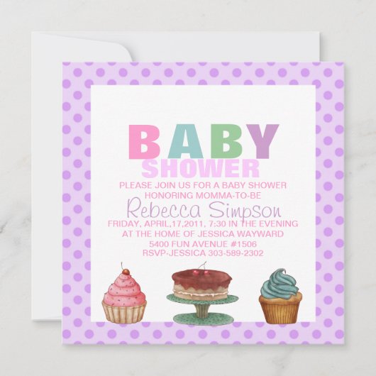 Sweet Paarse Polka Dot Baby shower Uitnodiging (Voorkant)