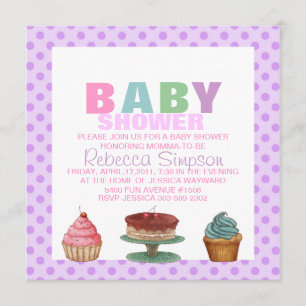 Sweet Paarse Polka Dot Baby shower Uitnodiging