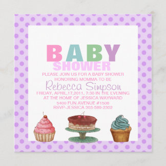 Sweet Paarse Polka Dot Baby shower Uitnodiging