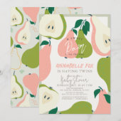 Sweet Pair Roze & Groene Peer Twins Baby shower Kaart (Voorkant / Achterkant)