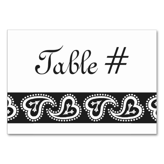 Sweet Paisley Hearts in Black Table Kaart (Voorkant)