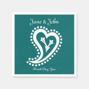 Sweet Paisley Hearts in Blauwgroen Napkins Servetten
