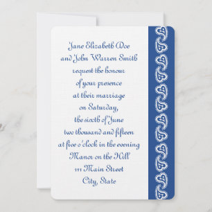 Sweet Paisley Hearts in Blue Wedding Invitation Kaart