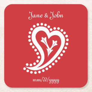 Sweet Paisley Hearts in Cherry Paper Onderzetter