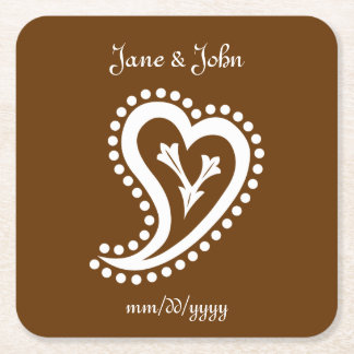 Sweet Paisley Hearts in Chocolate Paper Onderzette Kartonnen Onderzetters