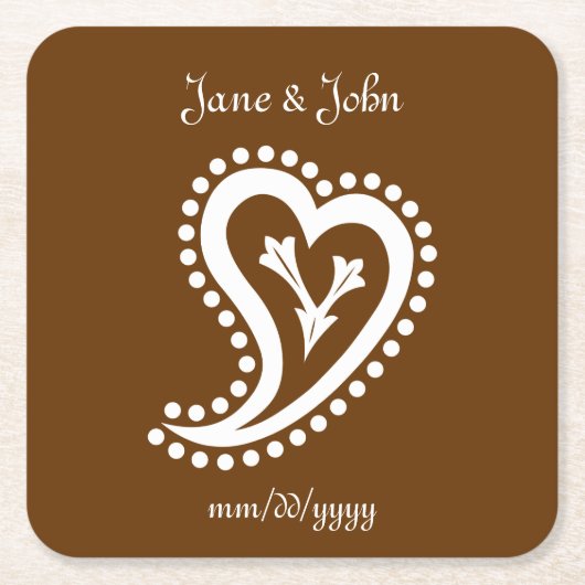 Sweet Paisley Hearts in Chocolate Paper Onderzette Kartonnen Onderzetters (Voorkant)