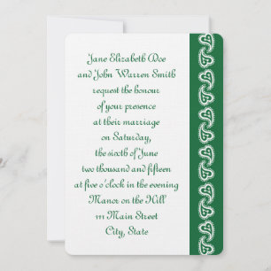 Sweet Paisley Hearts in Green Wedding Invitation Kaart
