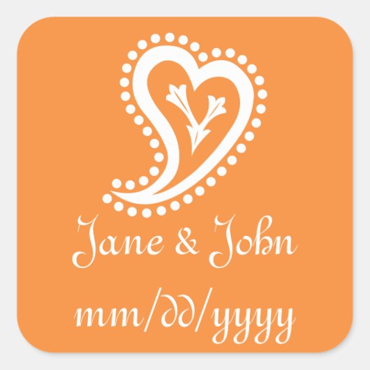 Sweet Paisley Hearts in Oranje sticker (Voorkant)