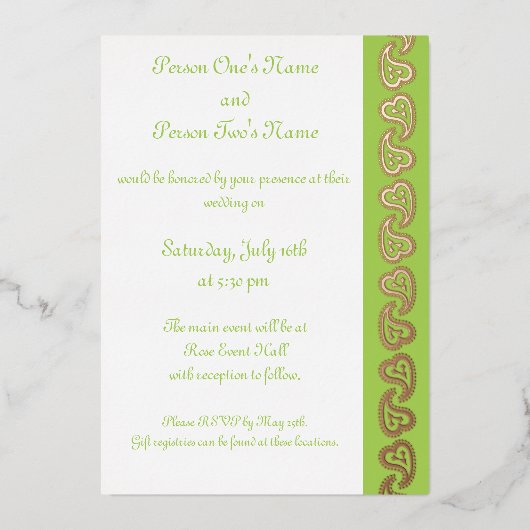 Sweet Paisley Hearts in Peridot Folie Invitation Uitnodiging (Voorkant)