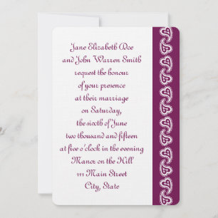 Sweet Paisley Hearts in Wijn Wedding Invitation Kaart