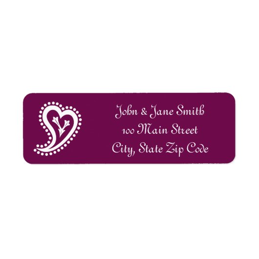 Sweet Paisley Hearts in Wine Return Address Label (Voorkant)