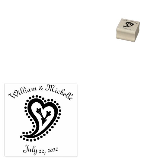 Sweet Paisley Hearts Wooden Announcement Stamp Rubberstempel (Gestempeld)