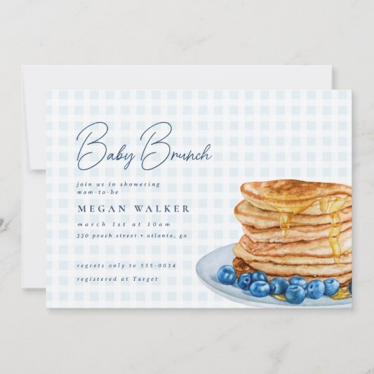 Sweet Pancake Blue Gingham Boy Baby shower Brunch Kaart (Voorkant)