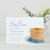 Sweet Pancake Blue Gingham Boy Baby shower Brunch Kaart (Staand voorkant)