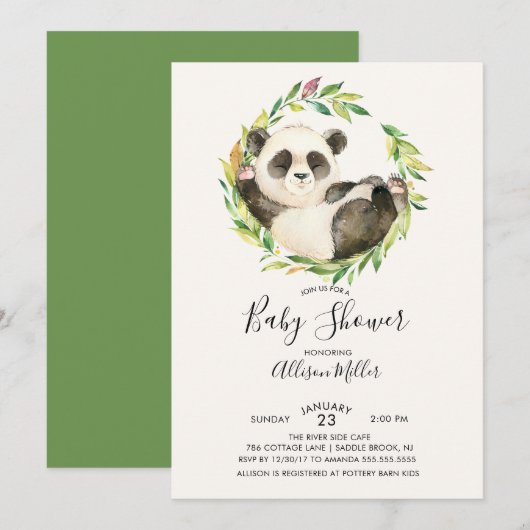 Sweet Panda Beer Baby shower Invitation Kaart (Voorkant / Achterkant)