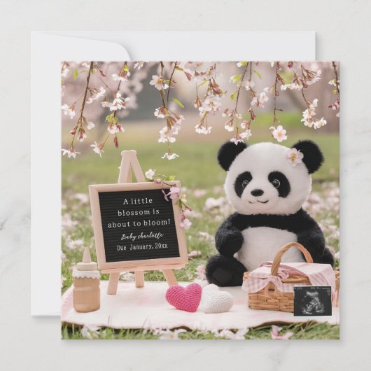 Sweet Panda en Blossom zwangerschapsaankondiging Feestdagenkaart (Voorkant)
