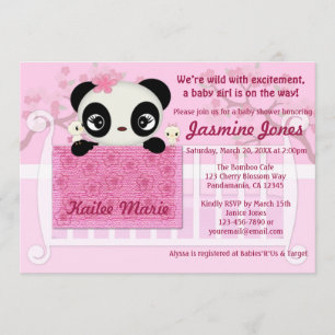 Sweet PANDA Girl Baby shower Invitation Pink Kaart