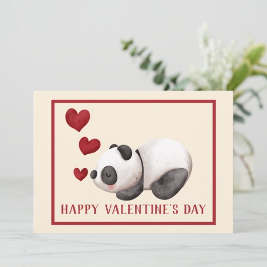 Sweet Panda & Hearts Valentijnsdag Flat Kaart (Staand voorkant)