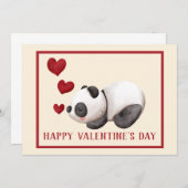 Sweet Panda & Hearts Valentijnsdag Flat Kaart (Voorkant / Achterkant)