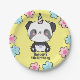 Sweet Panda Unicorn Girls Floral Personalized Pape Papieren Bordje
