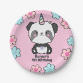 Sweet Panda Unicorn Girls Rainbow Birthday Papieren Bordje (Voorkant)