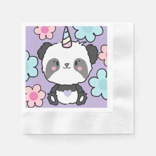 Sweet Panda Unicorn Girls Rainbow Birthday Servet (Voorkant)