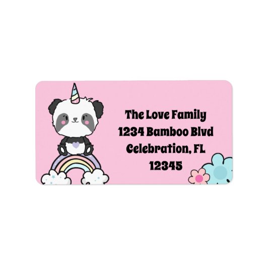Sweet Panda Unicorn Girly Floral Label (Voorkant)