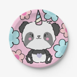 Sweet Panda Unicorn Girly Floral Papieren Bordje