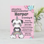 Sweet Panda Unicorn Girly Uitnodiging (Staand voorkant)