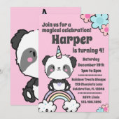 Sweet Panda Unicorn Girly Uitnodiging (Voorkant / Achterkant)