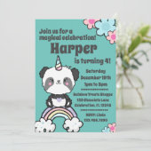 Sweet Panda Unicorn Girly Uitnodiging (Staand voorkant)