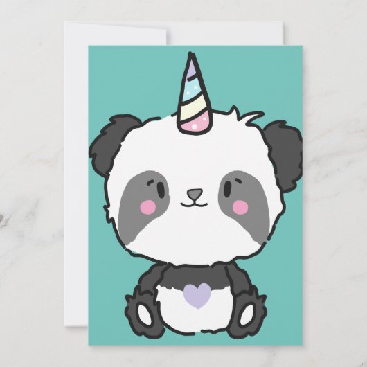 Sweet Panda Unicorn Girly Uitnodiging (Achterkant)