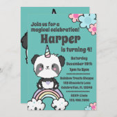 Sweet Panda Unicorn Girly Uitnodiging (Voorkant / Achterkant)