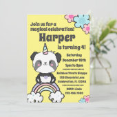 Sweet Panda Unicorn Girly Uitnodiging (Staand voorkant)