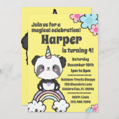 Sweet Panda Unicorn Girly Uitnodiging (Voorkant / Achterkant)