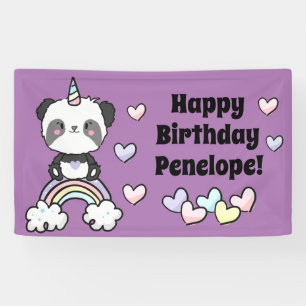 Sweet Panda Unicorn Rainbow Hearts Birthday Spandoek