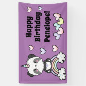 Sweet Panda Unicorn Rainbow Hearts Birthday Spandoek (Verticaal)