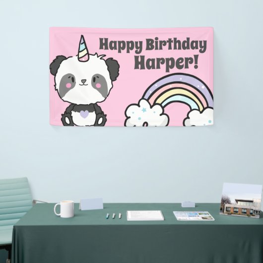 Sweet Panda Unicorn Rainbows Birthday Banner (Beurs)