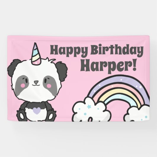 Sweet Panda Unicorn Rainbows Birthday Banner (Horizontaal)