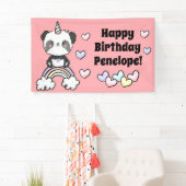 Sweet Pandacorn met regenboogharten Birthday Spandoek (Insitu)