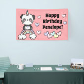 Sweet Pandacorn met regenboogharten Birthday Spandoek (Beurs)