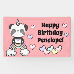 Sweet Pandacorn met regenboogharten Birthday Spandoek