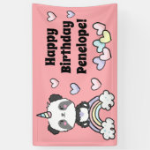 Sweet Pandacorn met regenboogharten Birthday Spandoek (Verticaal)