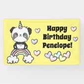 Sweet Pandacorn met regenboogharten Birthday Spandoek (Horizontaal)