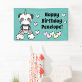 Sweet Pandacorn met regenboogharten Birthday Spandoek (Insitu)