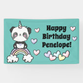 Sweet Pandacorn met regenboogharten Birthday Spandoek (Horizontaal)